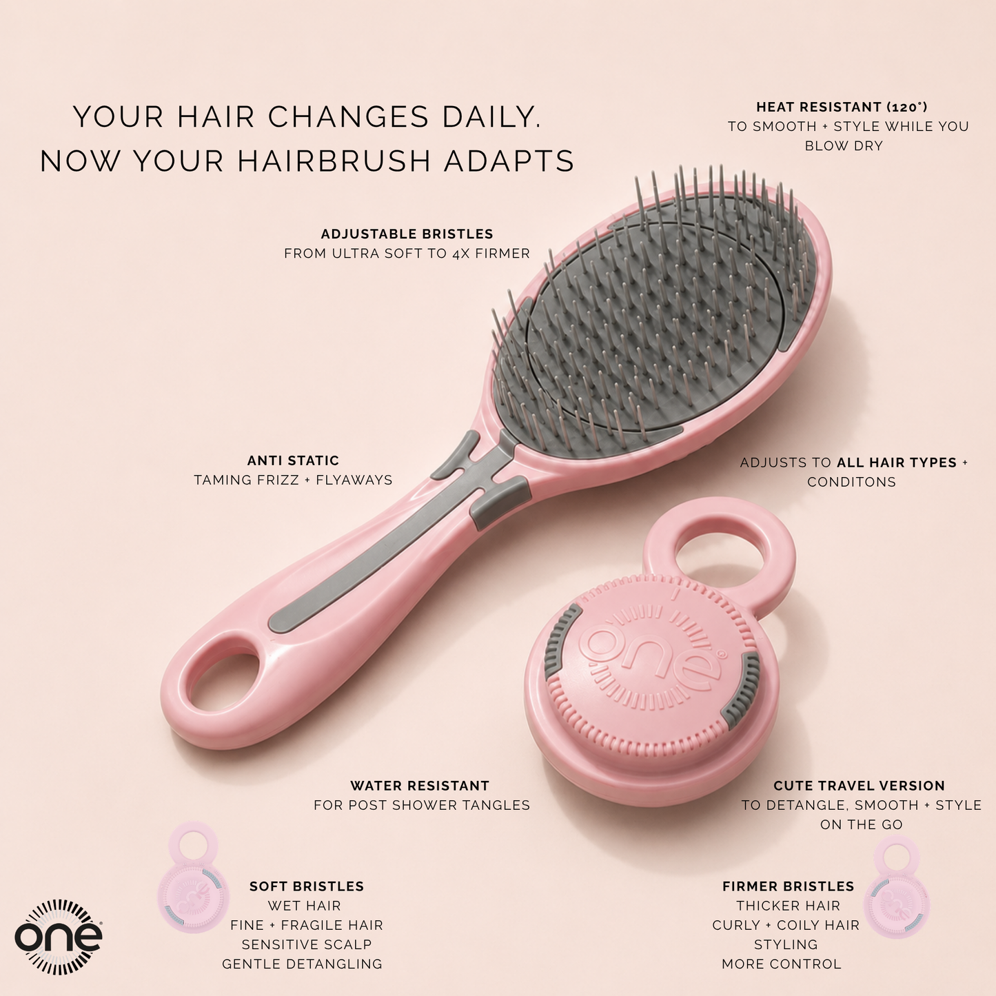 ONE Duo - Adjustable Bristle hairbrush set